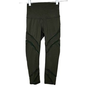 Lululemon Wunder Womens Under High-Rise Crop 21" Mesh Dark Olive Green Size 2